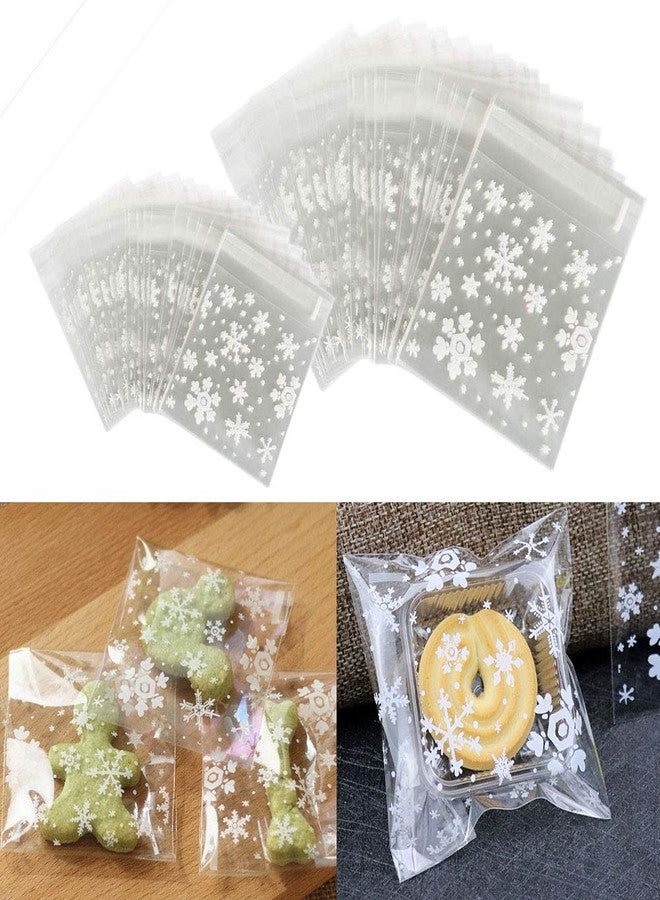 CupaPlay 200 PCS Resealable Cellophane Christmas Snowflake Self Adhesive Cookie Bags - Party Favor Treat Bags - Candy Bags(2 Sizes) - Image 1